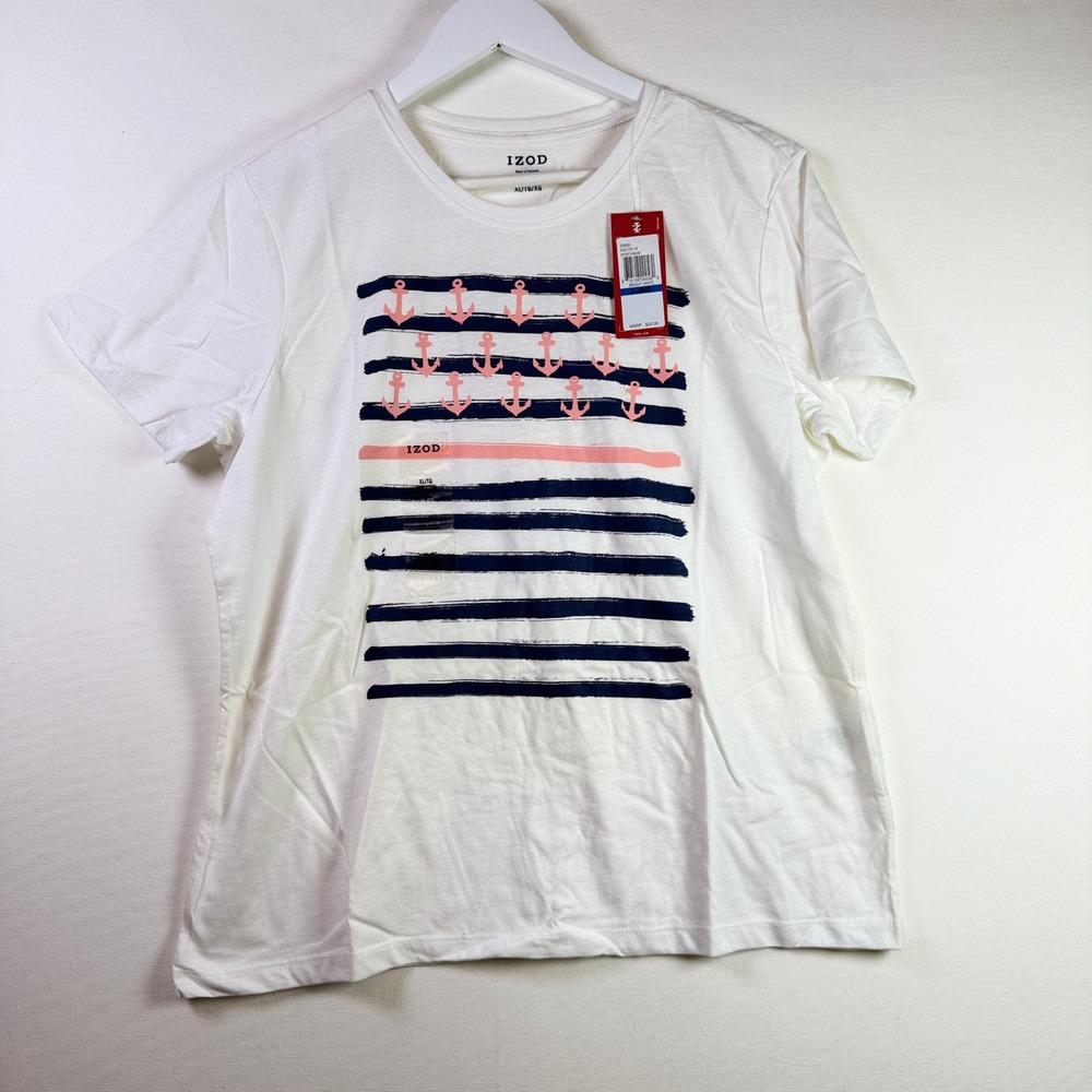 IZOD Bright White Nautical‎ Anchor Stripe Graphic T-Shirt XL
